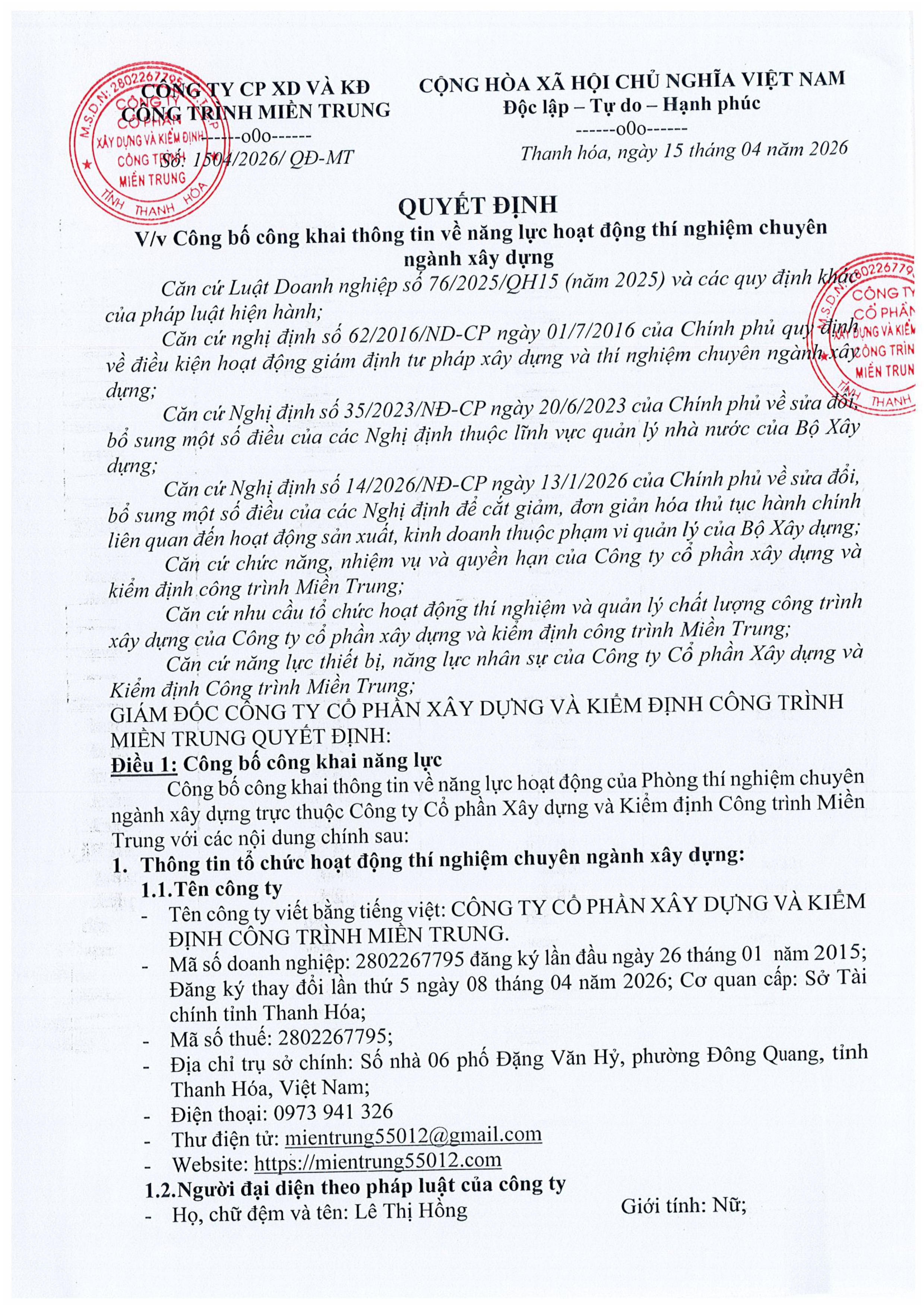 Danh mục phép thử
